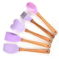 SKYyao Kitchen utensil set Wooden Handle Silicone Kitchenware 5-piece set non-stick pan green cooking scoop Tool