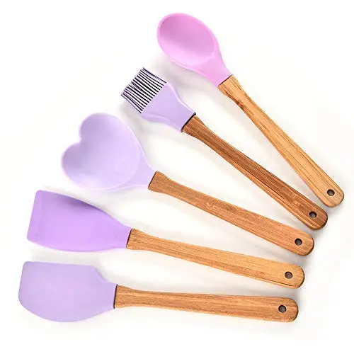 SKYyao Kitchen utensil set Wooden Handle Silicone Kitchenware 5-piece set non-stick pan green cooking scoop Tool