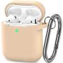 AirPods Case, Silicone Cover with U Shape Carabiner,360°Protective,Dust-Proof,Super Skin Silicone Compatible with Apple AirPods 1st/2nd (Beige)