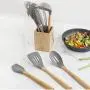 Jdeepued Silicone kitchenware Silicone Kitchen Utensils 9-Piece Cooking Utensils Set with Bamboo Wood Handles for Nonstick Cookware Utensils Holder Included Gray Silicone Kitchen Utensils