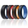 ROQ Silicone Wedding Ring for Men - 4 Packs or 1 Single Ring Mens Silicone Rubber Wedding Bands, Engraved Middle Line Beveled Edge Style, Metal & Vivid Matte Colours
