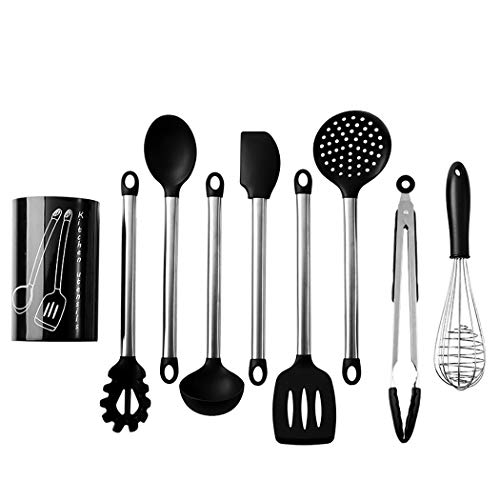 JunbosiKitchenware Stainless Steel Silicone Kitchenware Set Amazon Explosion Silicone Kitchenware 9 Piece Set with Storage Bucket
