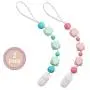 Pacifier Clip, Aurrako Baby Beads Teething Toys Holder - BPA Free Silicone Chew Beads for Girls and Boys Pacifier Leash for Soothies, Teether Toys, Stuffed Animals, Soothie/MAM (Green-Pink)