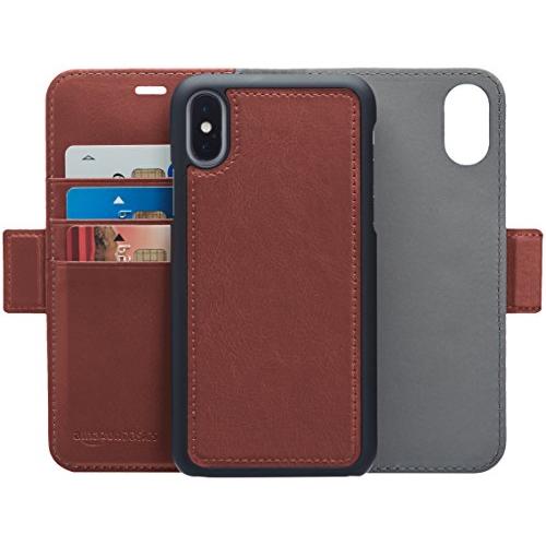 AmazonBasics iPhone X PU Leather Wallet Detachable Case, Dark Brown