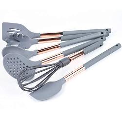 Jdeepued Silicone kitchenware 6-Piece Silicone Kitchen Utensils Cooking Utensils Set for Nonstick Cookware Includes Slotted Turner Whisk Silicone Kitchen Utensils (Color : Gray, Size : 6 Piece Set)
