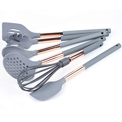 Jdeepued Silicone kitchenware 6-Piece Silicone Kitchen Utensils Cooking Utensils Set for Nonstick Cookware Includes Slotted Turner Whisk Silicone Kitchen Utensils (Color : Gray, Size : 6 Piece Set)