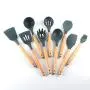 SKYyao Kitchen utensil set Wooden Handle Silicone Kitchenware 9 piece set non-stick pot cooking Scoop Scoop Silicone