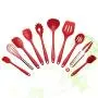 10 Pcs Nonstick Cookware Set Multifunction Silicone Kitchenware Suit Egg Scraper Spoon Spatula Brush Kitchen Tools (Red)