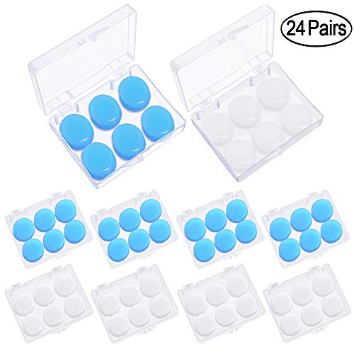 Heqishun 24 Pairs Soft Silicone Ear Plugs Putty Ear Plugs for Sleeping Swimming earplugs for Kids Adults, Transparent + Blue