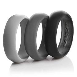 Swagmat Silicone Wedding Ring for Men ? 3 Packs & Singles ? Black, Grays & Blue - 8.7mm Wide: Leading Brand for Comfort of Rubber Wedding Bands for Men - 2 mm Thickness