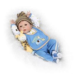 Zero Pam Life Like Baby Reborn Dolls Boy Silicone Full Body 22 inch 57cm Real Toddler Bebe Doll Can Bath with ( Bottle Toy, Magnet Pacifier ,Clothes ,Puppet Toy Safety Tested for 3+