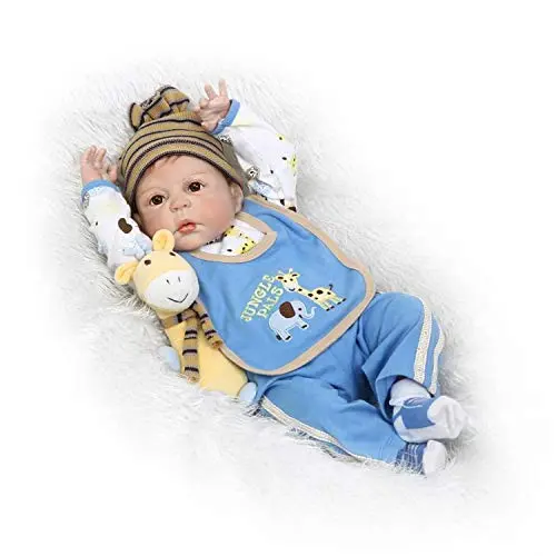 Zero Pam Life Like Baby Reborn Dolls Boy Silicone Full Body 22 inch 57cm Real Toddler Bebe Doll Can Bath with ( Bottle Toy, Magnet Pacifier ,Clothes ,Puppet Toy Safety Tested for 3+