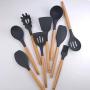 JunbosiKitchenware, Wooden Handle, Silicone Kitchenware, 9 Sets of Non-Stick Kitchen Utensils, Wooden Handle, Silicone Kitchenware Set