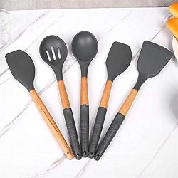 LDGR Pancake Spatula Silicone Kitchenware Spatula Colander Spoon Butter Scraper with Beech Handle Hole Hook Design Wooden Silicone Cover