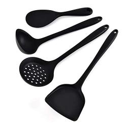 JunbosiKitchenware Silicone Kitchenware 4 Piece Set One-Piece Non-Stick Special Shovel Spoon Spoon Spoon Rice Spoon Cooking,Black