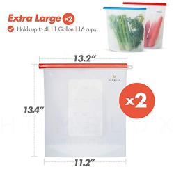 Homelux Theory Reusable Silicone Food Storage Bags | Sandwich, Sous Vide, Liquid, Snack, Lunch, Fruit, Freezer Airtight Seal | BEST for preserving and cooking | (2 Extra Large)