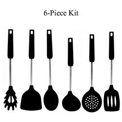 Jdeepued Silicone kitchenware 6 Piece Silicone Kitchen Utensil Set Black Silicone Kitchen Utensils Set Kitchen Tools and Gadgets Black Silicone Kitchen Utensils (Color : Black, Size : 6 Piece Set)