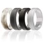 ROQ Silicone Wedding Ring for Men, 4 Packs & Singles Silicone Rubber Wedding Bands - Step Edge Sleek Design - Metallic, Black and Camo Colors