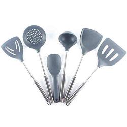 Hjyi Kitchen Cooking Stainless steel silicone kitchenware set silicone spatula spoon spoonful rice spoon non-stick pot cooking kitchenware high temperature resistance (six-piece set)