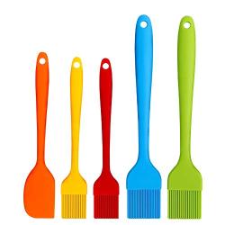 Topsome Basting Brushes Silicone Heat Resistant BPA Free Pastry Brushes with Spatula for BBQ Grill Barbeque & Kitchen Baking Set Oil Brushes Soft Bristles Long Handle (5 Pack) with Storage Bag