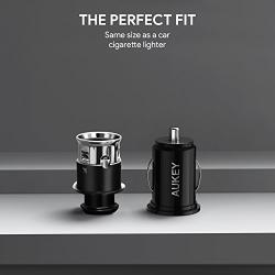 AUKEY USB Car Charger, Flush Fit Dual Port USB Car Charger with 24W/4.8A Output for iPhone Xs/Max/XR, iPad Pro/Mini, Samsung Galaxy Note9 and More