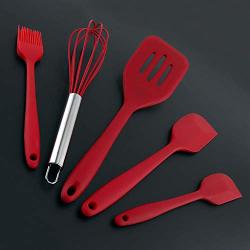 5Pcs Silicone Cooking Tool Set Flexible Kitchenware Non Stick Baking Tool With Round Handle And Eggbeater For Kitchen Restaurant