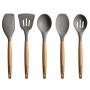 Idomeo Wooden Handle Silicone Kitchenware Non-stick Pan Shovel Colander Set Cookware Sets