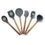 JunbosiKitchenware Silicone Kitchenware Cooking Spoon Shovel Spatula Colander Acacia Wood Shovel Wood Handle Silicone Kitchenware Set