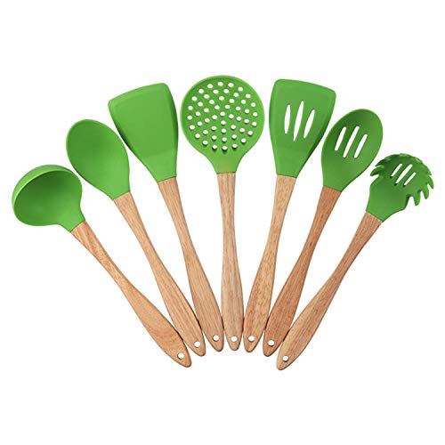 Hot 3/5/7 Pcs Silicone Kitchenware Non-Stick Set Spoon Shovel With Wooden Handle Tools 2019 New,Light Grey