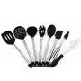 JunbosiKitchenware High Temperature Silicone Kitchenware 8 Piece Set Stainless Steel Handle Silicone Spatula Fishing Fence Food Clip Egg Beater