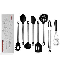 Stainless Steel Kitchenware, 8 Piece Set Of Silicone Cookware, High Temperature Resistant Nonstick, Pasta Spoon, Egg Beater, Spoon, Fishing Fence, Food Pliers, Shovel, Scraper, Spoon Filter