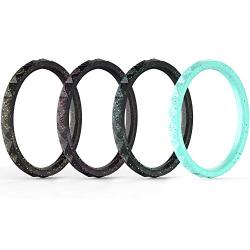 ThunderFit Thin and Stackable Silicone Rings, 8 Rings / 4 Rings / 1 Ring - Silicone Wedding Bands for Women - Diamond Pattern