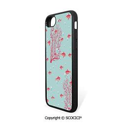 SCOCICI Non-Slip Drop Protection Smart Cell Phone Case Aquatic Pattern with Little Cute Fishes and Coral Reef Bubbles Water Compatible with iPhone 7