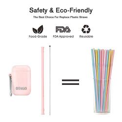 OTAGO 2 pack Collapsible Reusable Straws, Food-Grade Foldable Silicone Drinking Straw with Portable Case and Cleaning Brush, for Cold Beverage, Coffee and Smoothie. (Brown, Pink)