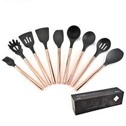 Silicone kitchenware nine-piece set of stainless steel handle cooking tools including spaghetti grabbing brush scraper spatula shovel spoons, etc.