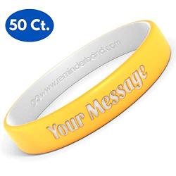 Reminderband 50 Custom Luxe Silicone Wristbands - Personalized Customizable Silicone Rubber Bracelets - Customized for Motivation, Events, Gifts, Support, Fundraisers, Awareness - Men, Women, Kids