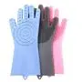 Everymony Home Kitchenware Silicone Cleaning Dish Heat Reusable Silicone Gloves (Blue)