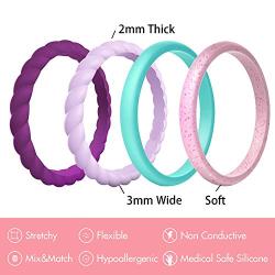 Silicone Wedding Ring for Women,10-Packs Thin and Stackable Braided Rubber Wedding Bands,Affordable,Fashion,Colorful,Comfortable fit,Skin Safe