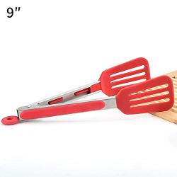 Yuybei-Home Silicone kitchenware 3-Piece 9 Inches Heavy Duty Non-Stick Stainless Steel Silicone BBQ and Kitchen Tongs Nonstick Heat Resistant Tools (Color : Red, Size : 3 Piece Set)