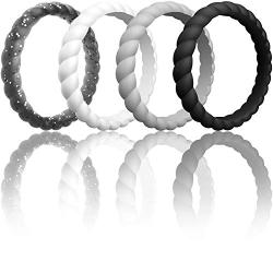 ThunderFit Womens Thin Swivel Rings, 10 Rings / 8 Rings / 4 Rings / 1 Ring - Stackable Silicone Wedding Rings - 2.5mm Wide - 2mm Thick