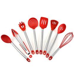 Stainless Steel Pipe Handle Silicone Kitchenware 8 Piece Set Cooking Spoon Shovel Kitchen Set Non-Stick Tool