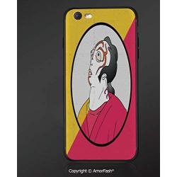 Fashionable iPhone 6S Case with Heavy Duty Protection for iPhone 6S / iPhone 6,Kabuki Mask Decoration,Artist with Mask Actor Portrait in Circle Colors Decorative,Hot Pink Yellow Black