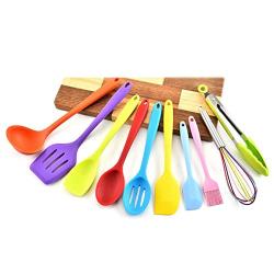 Silicone kitchenware, 10 pieces of silicone kitchen gadgets, non-stick pan and scratch resistant high temperature suit, kitchen household cooking shovel set, green