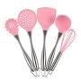 Silicone kitchenware 6-piece Silicone Kitchen Utensils Cooking Kit For Non-stick Cookware Including Pasta Server Eggbeater And Other Easy To Clean Kitchenware Set (Color : Pink, Size : 6 Piece Set)