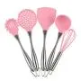 Silicone kitchenware 6-piece Silicone Kitchen Utensils Cooking Kit For Non-stick Cookware Including Pasta Server Eggbeater And Other Easy To Clean Kitchenware Set (Color : Pink, Size : 6 Piece Set)
