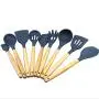 Silicone Kitchenware Set 9 Piece Set Of Wooden Handle Silicone Cookware, Non-Stick Pan Silicone Shovel Food Grade Silicone Kitchen Spoon Colander
