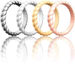 ThunderFit Womens Thin Swivel Rings, 10 Rings / 8 Rings / 4 Rings / 1 Ring - Stackable Silicone Wedding Rings - 2.5mm Wide - 2mm Thick