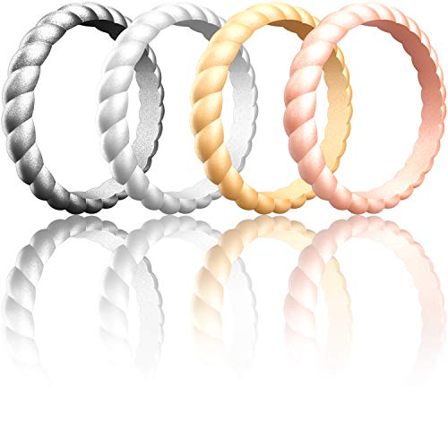ThunderFit Womens Thin Swivel Rings, 10 Rings / 8 Rings / 4 Rings / 1 Ring - Stackable Silicone Wedding Rings - 2.5mm Wide - 2mm Thick