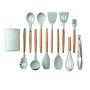 QuTess Light Green Color Silicone Kitchenware Set with Wooden Handle 11Pcs/Set