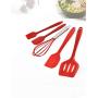 Carejoy Silicone kitchenware Cooking Baking Tool Set Silicone Scraper Egg Beater 5 Pieces red